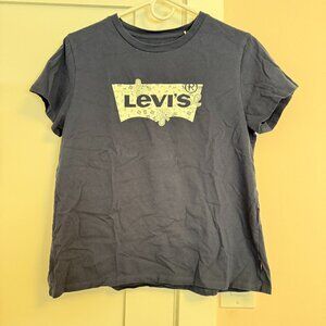 Levi's Crew Neck Short Sleeve Tee Navy White 100% Cotton L
